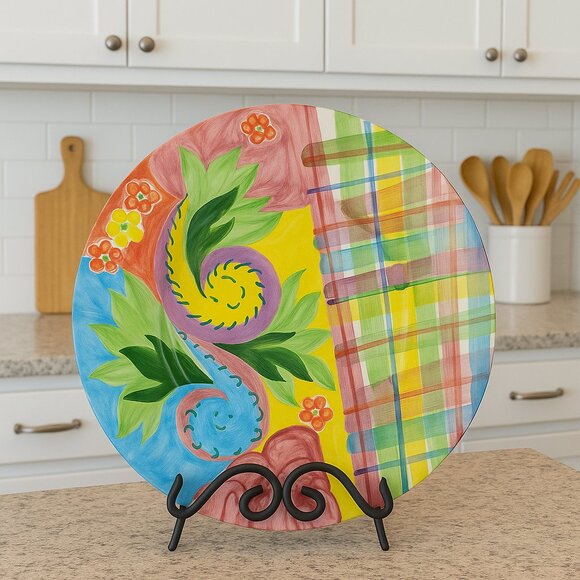 Mann Made In Italy Colorful Hand Painted Large Serving Plate Stamped Signed - Picture 1 of 6